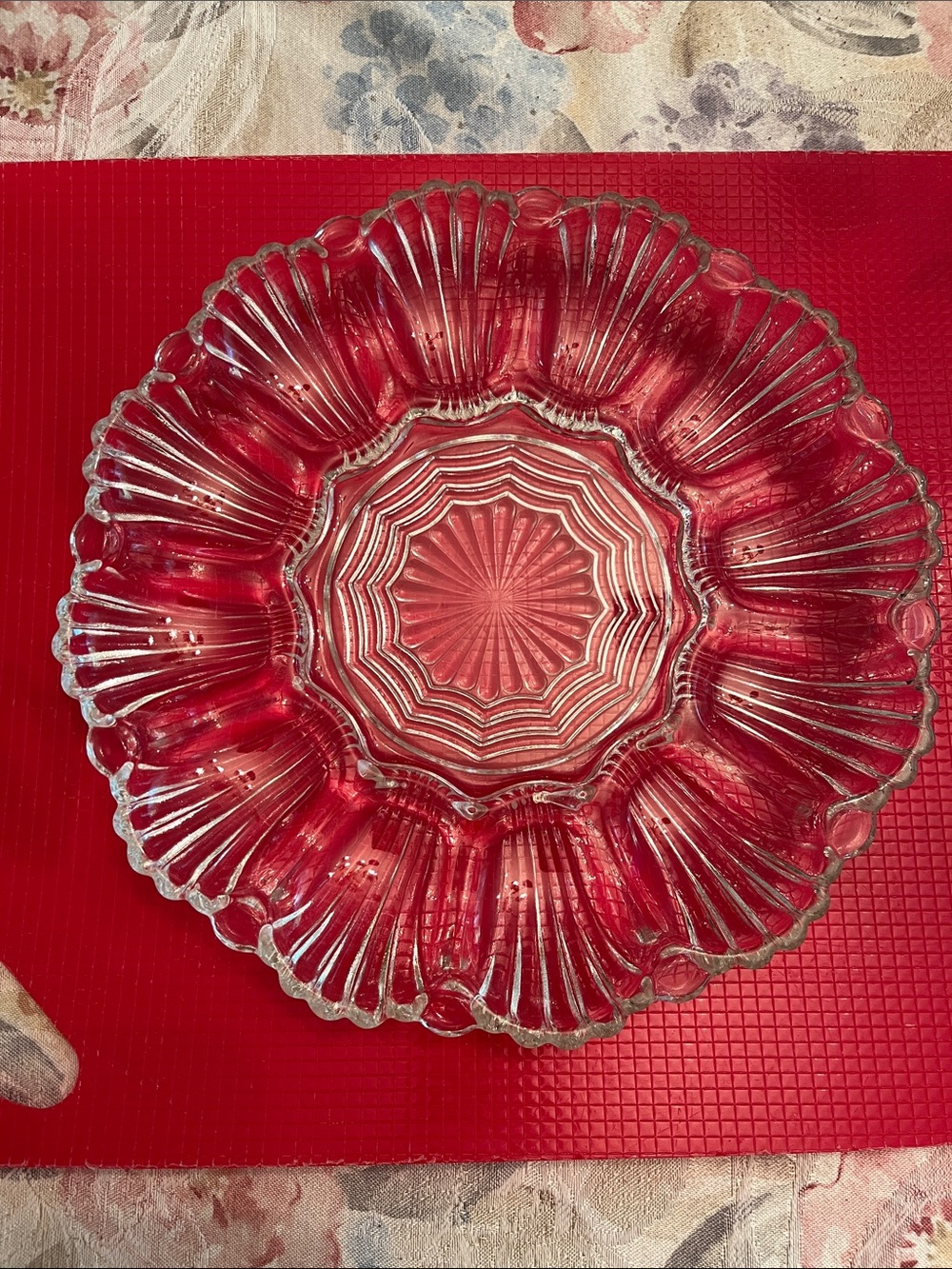 Anchor Hocking Scalloped Clear Glass Egg Serving Plate